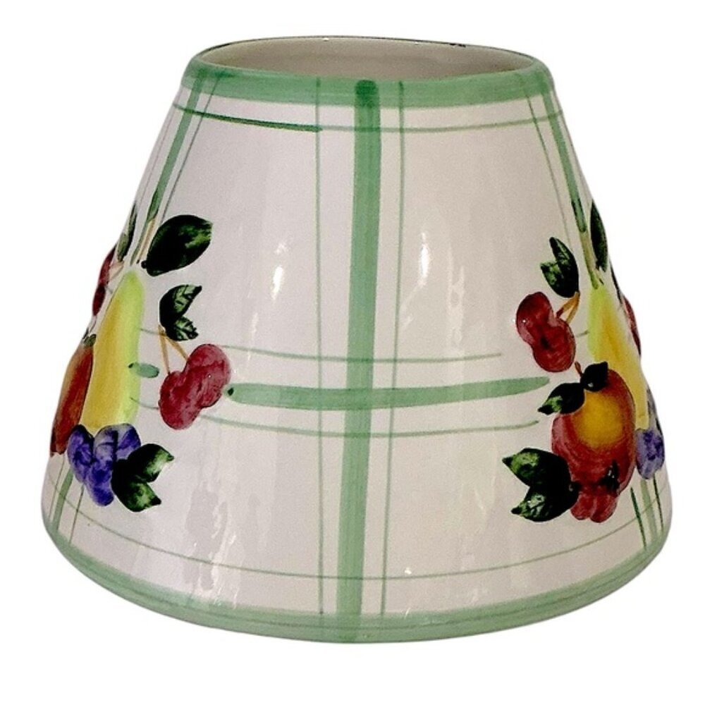 Candle Lamp Shade Topper Raised Fruit Green White Farmhouse Plaid Large 5” - Picture 9 of 16